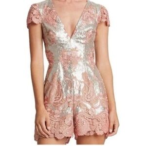 Dress the Population Pink Lace & Silver Sequin Romper